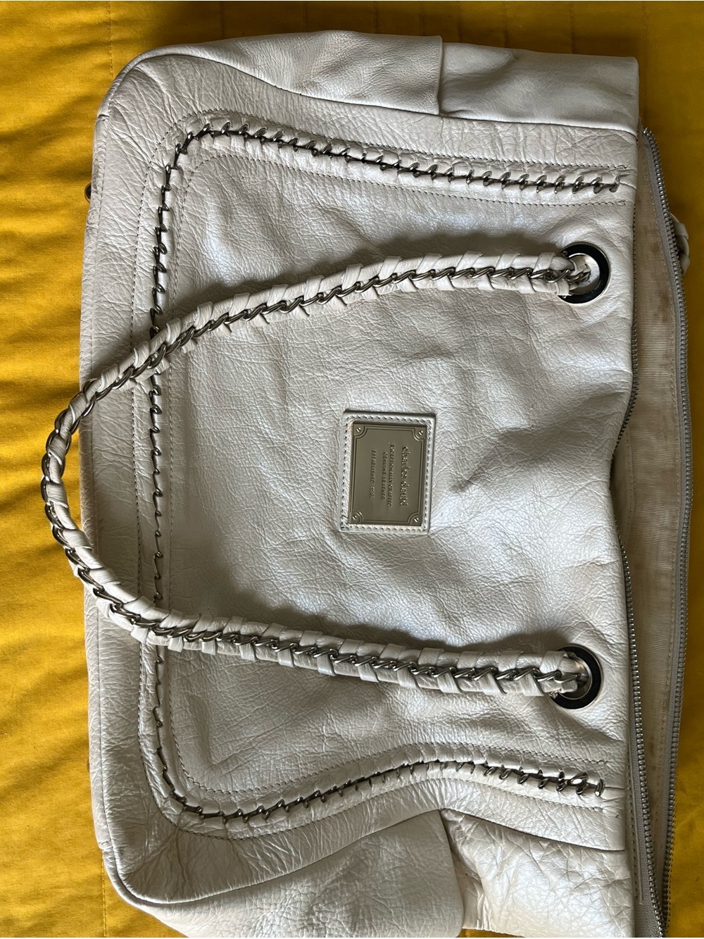 Charles David White Leather Chain-Handle Tote